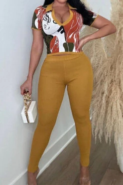 Abstract Print Flattering Bodycon Pant Suit 12 Abstract Print Flattering Bodycon Pant Suit -Clothing Outlet Store H23081437 YE 3