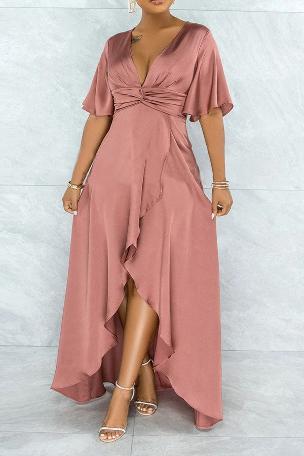 Plain Glamorous Knotted High Low Slit Maxi Dress 1 Plain Glamorous Knotted High Low Slit Maxi Dress
