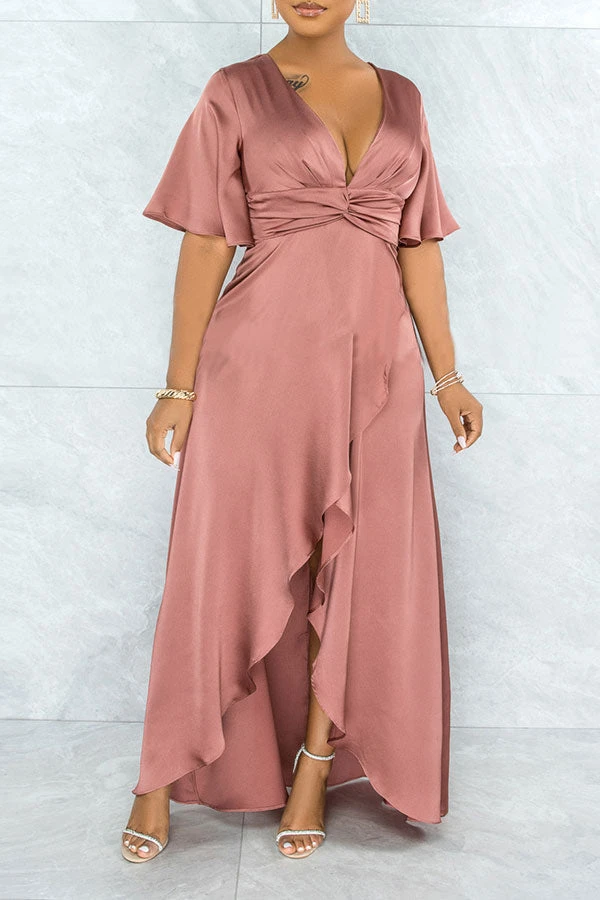 Plain Glamorous Knotted High Low Slit Maxi Dress 2 Plain Glamorous Knotted High Low Slit Maxi Dress - Image 2