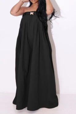 Solid Color Whimsical Wide Leg Jumpsuit With Belt 21 Solid Color Whimsical Wide Leg Jumpsuit With Belt -Clothing Outlet Store HP2209293 BK 2