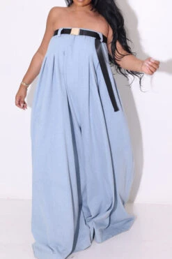Solid Color Whimsical Wide Leg Jumpsuit With Belt 19 Solid Color Whimsical Wide Leg Jumpsuit With Belt -Clothing Outlet Store HP2209293 BL 1