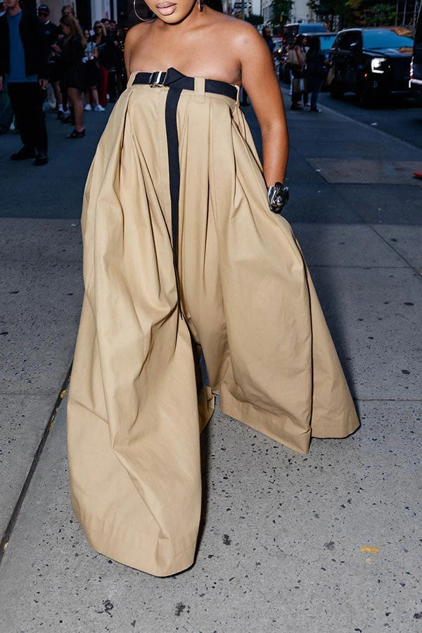 Solid Color Whimsical Wide Leg Jumpsuit With Belt 1 Solid Color Whimsical Wide Leg Jumpsuit With Belt