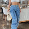 Solid Color Casual Multi Pocket Jeans