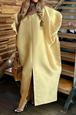 Solid Color Glamorous High Split Maxi Dress -Clothing Outlet Store HP2306077 YE 5