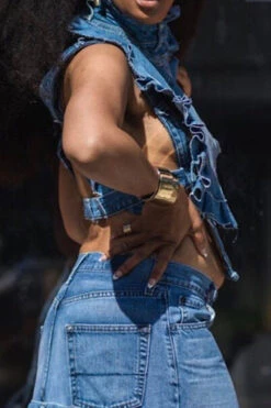 Whimsical Ruffle Bandage Denim Camisole -Clothing Outlet Store HP2306211 BL 2