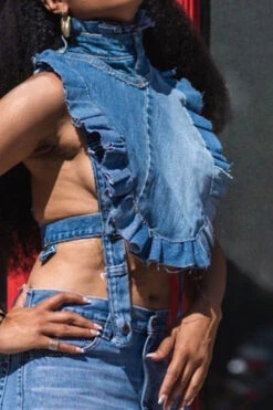 Whimsical Ruffle Bandage Denim Camisole -Clothing Outlet Store HP2306211 BL 3
