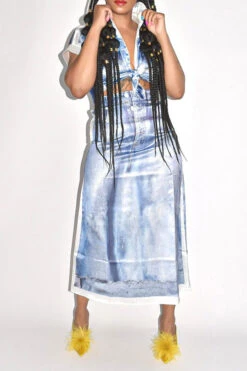 Denim Print Patchwork Unique Skirt Suit -Clothing Outlet Store HP2306282 RT 3