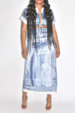 Denim Print Patchwork Unique Skirt Suit -Clothing Outlet Store HP2306282 RT 4