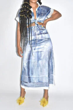 Denim Print Patchwork Unique Skirt Suit -Clothing Outlet Store HP2306282 RT 5