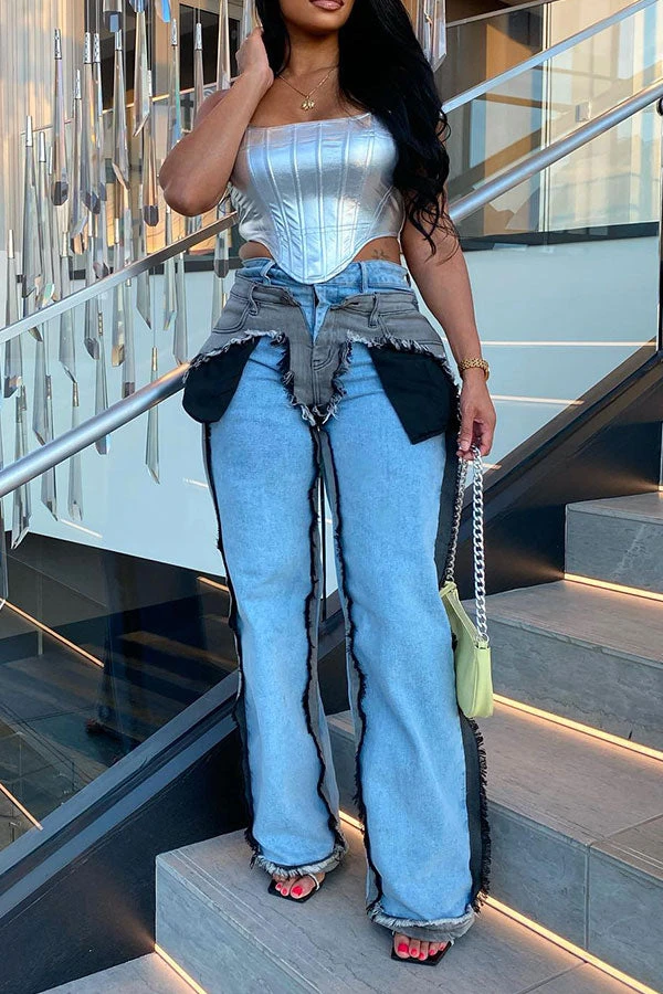 Hit Color Patchwork Hippy Tassel Jeans 1 Hit Color Patchwork Hippy Tassel Jeans