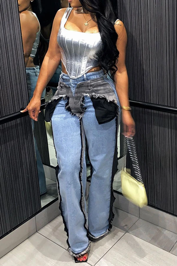 Hit Color Patchwork Hippy Tassel Jeans 4 Hit Color Patchwork Hippy Tassel Jeans - Image 4