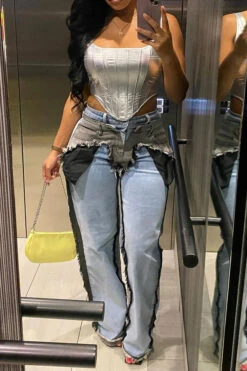 Hit Color Patchwork Hippy Tassel Jeans 10 Hit Color Patchwork Hippy Tassel Jeans -Clothing Outlet Store HP2307121 BL 5