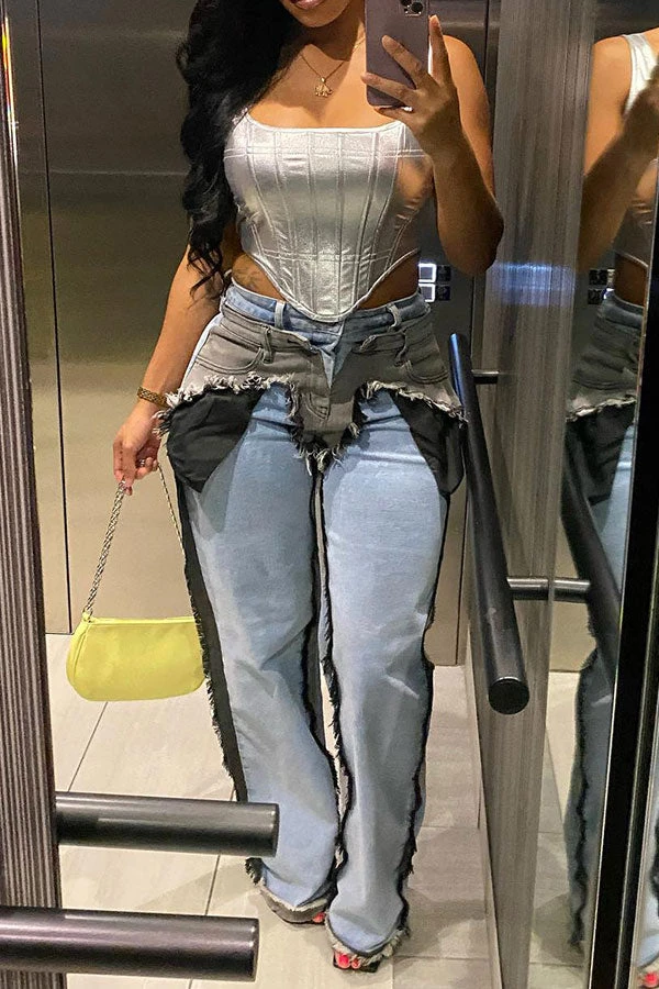 Hit Color Patchwork Hippy Tassel Jeans 5 Hit Color Patchwork Hippy Tassel Jeans - Image 5