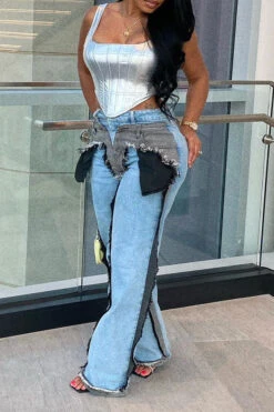 Hit Color Patchwork Hippy Tassel Jeans 11 Hit Color Patchwork Hippy Tassel Jeans -Clothing Outlet Store HP2307121 BL 6