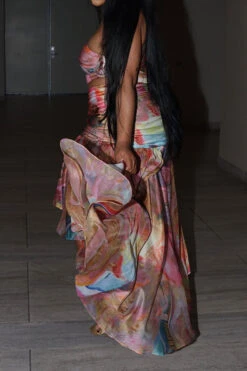 Abstract Print Cute Ruffle Irregular Skirt Suit -Clothing Outlet Store HP2307201 RT 2