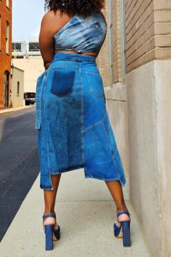 Denim On-trend Asymmetric Skirt 7 Denim On-trend Asymmetric Skirt -Clothing Outlet Store HP2307251 BL 3