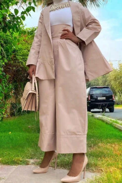 Solid Color Shawl Collar Feminine Wide Leg Pant Suit
