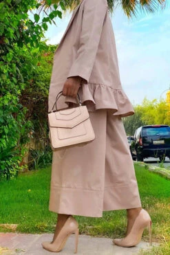 Solid Color Shawl Collar Feminine Wide Leg Pant Suit -Clothing Outlet Store HP2308238 KH 4