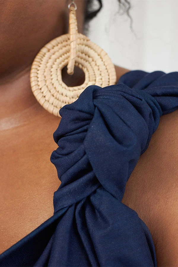 Color Block Smart Knotted Denim Mini Dress 5 Color Block Smart Knotted Denim Mini Dress - Image 5