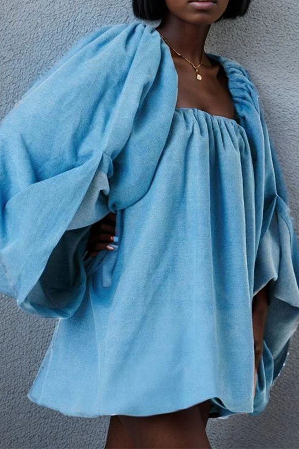 Solid Color Urban Swing Denim Mini Dress 3 Solid Color Urban Swing Denim Mini Dress - Image 3