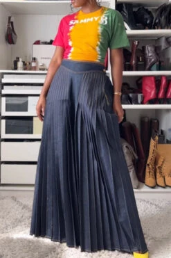 Solid Color Versatile Pleated Wide Leg Jeans -Clothing Outlet Store HP2308307 NB 4